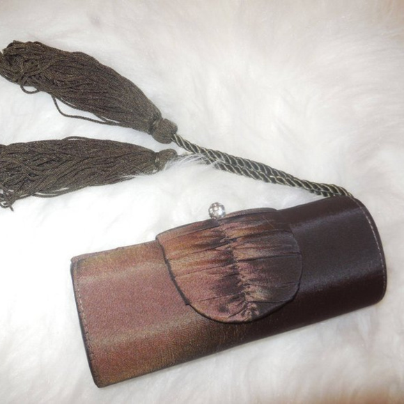 Evening Purse Brown Tussled Small Bag Prom special occasion - Picture 1 of 6